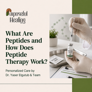Healthcare professional administering a peptide therapy injection to a patient at Purposeful Healing DPC in Dallas, TX.